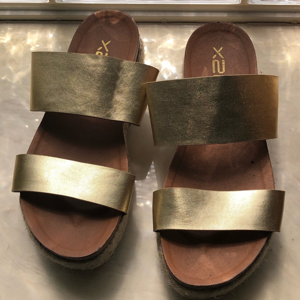 Gold platform two strap sandal